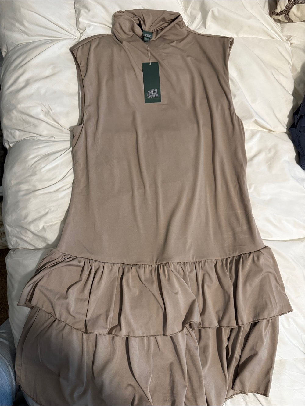 wild fable Taupe Sleeveless Mock Neck Tiered Ruffle Tunic